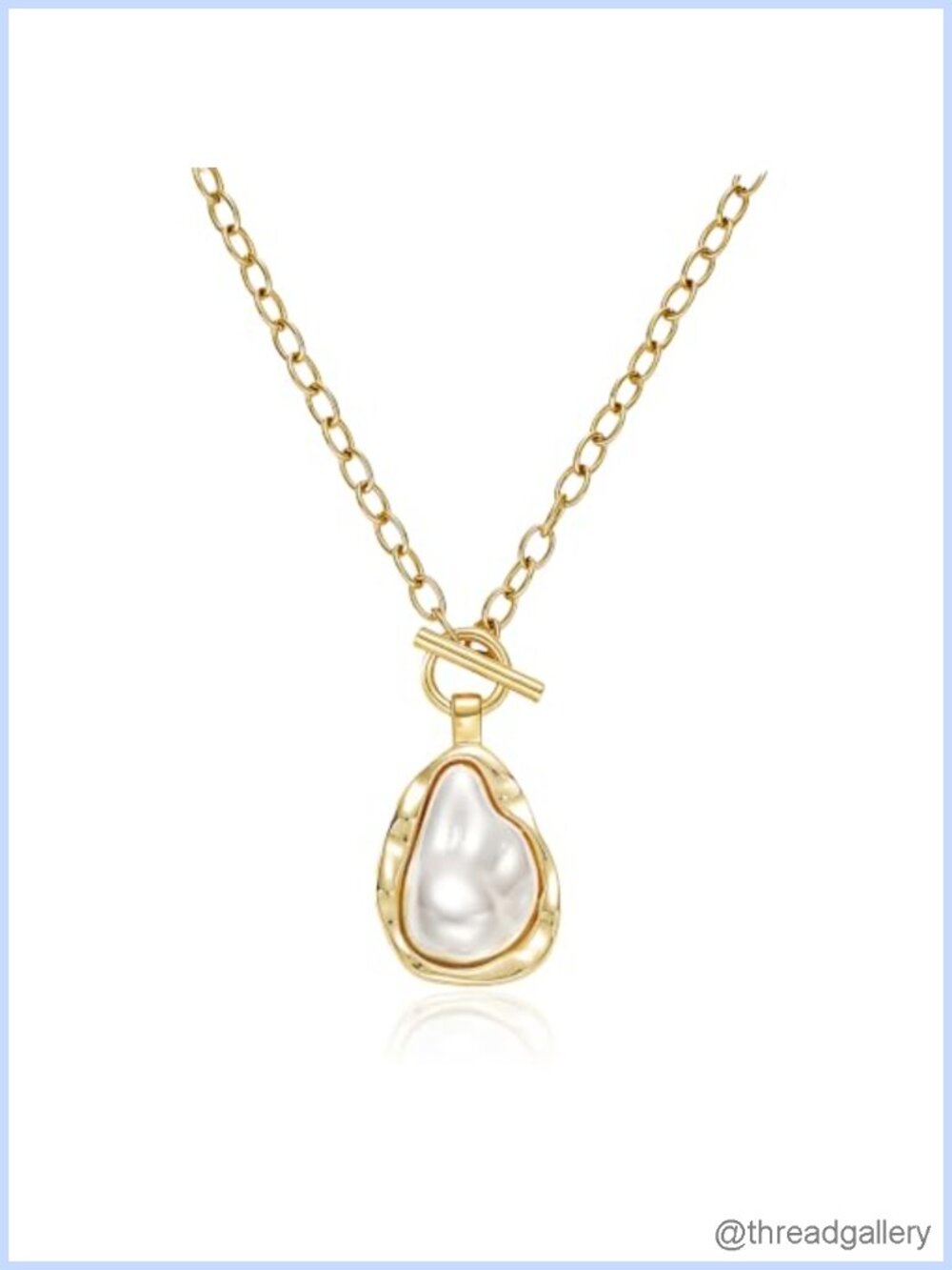 Baroque Pearl Pendant Toggle Necklace 14K Gold Plated Women's